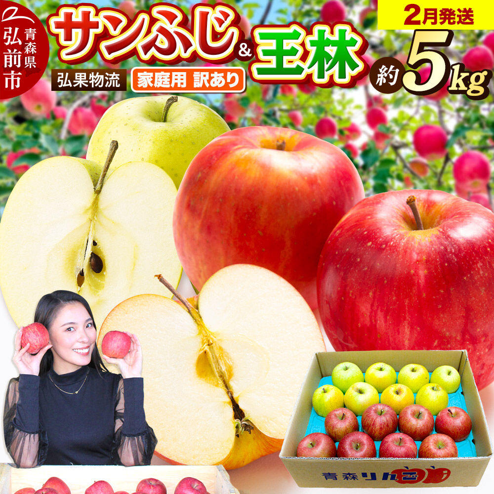 【ふるさと納税】【27年2月発送】りんご 家庭用 訳あり サンふじ・王林 詰め合わせ 約5kg [サンふじ 王林 りんご 訳あり 家庭用 アップル おいしい 黄色 果実 果物 詰め合わせ 詰合 赤色 美味 林檎]｜青森県弘前市