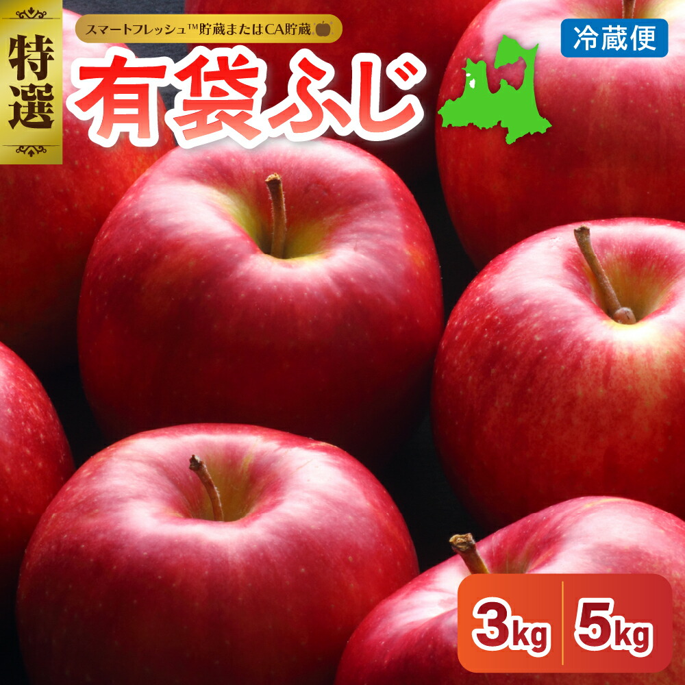 【ふるさと納税】【発送時期が選べる】りんご 有袋ふじ 3kg / 5kg 特選 (スマートフレッシュ貯蔵またはCA貯蔵・クール便 フルーツ 果物 送料無料 産地直送 青森 五所川原)