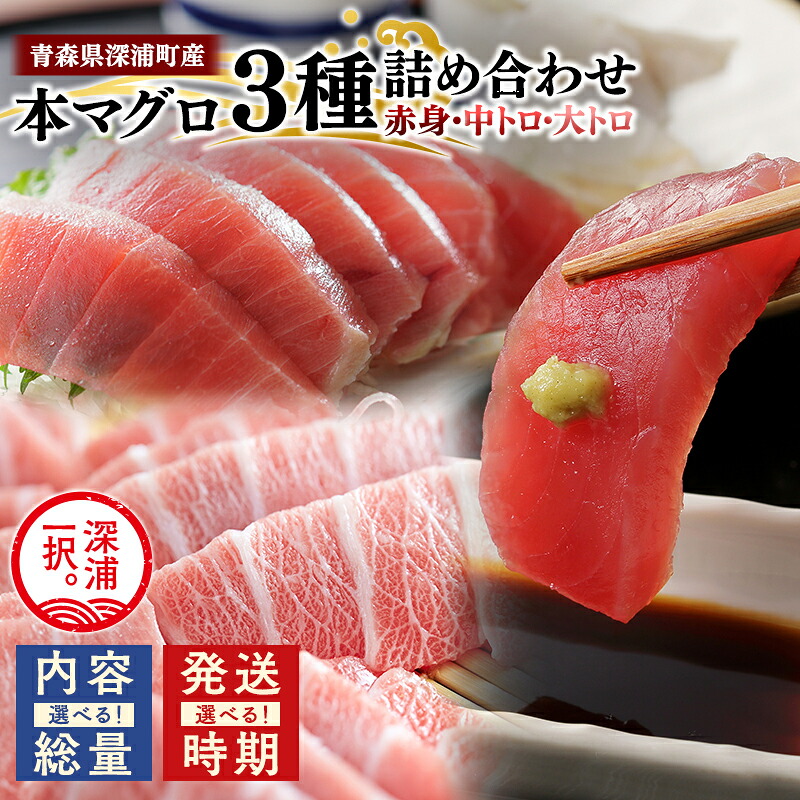 【ふるさと納税】≪ 内容量と発送時期が選べる ≫ 青森県 深浦町産 本マグロ 3種食べ比べセット (赤身・中トロ・大トロ) 600g 1.2kg 1.8kg 【 青森県 深浦町 】 本マグロ 本鮪 マグロ 鮪 赤身 中トロ 大トロ 刺身 青森県産|青森県深浦町