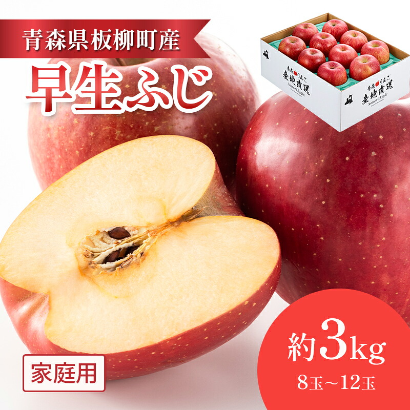 【ふるさと納税】【一足早くふじの味・早生ふじ】家庭用/早生ふじ/約3kg　青森県　りんご　リンゴ　林檎　フルーツ　くだもの　果物　お届け：2026年10月上旬～10月中旬まで｜青森県板柳町