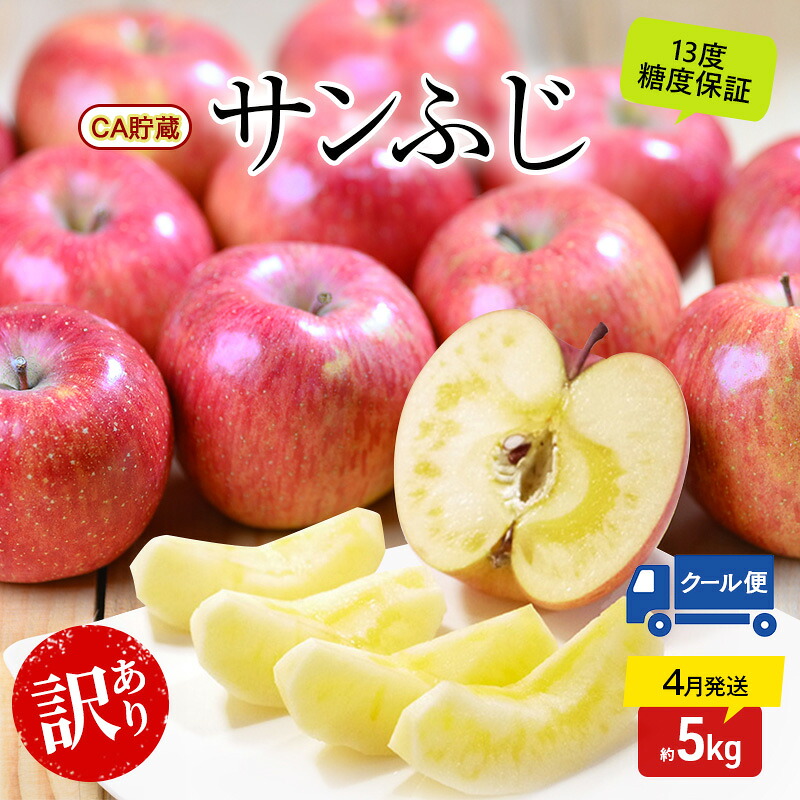 【ふるさと納税】りんご 【4月クール便発送】 平均糖度13度以上 訳あり品 家庭用 CA貯蔵 サンふじ 約 5kg 【 青森りんご 】 フルーツ 果物 リンゴ 青森県 デザート ジューシー　お届け：2027年4月上旬～2027年4月下旬まで｜青森県鶴田町