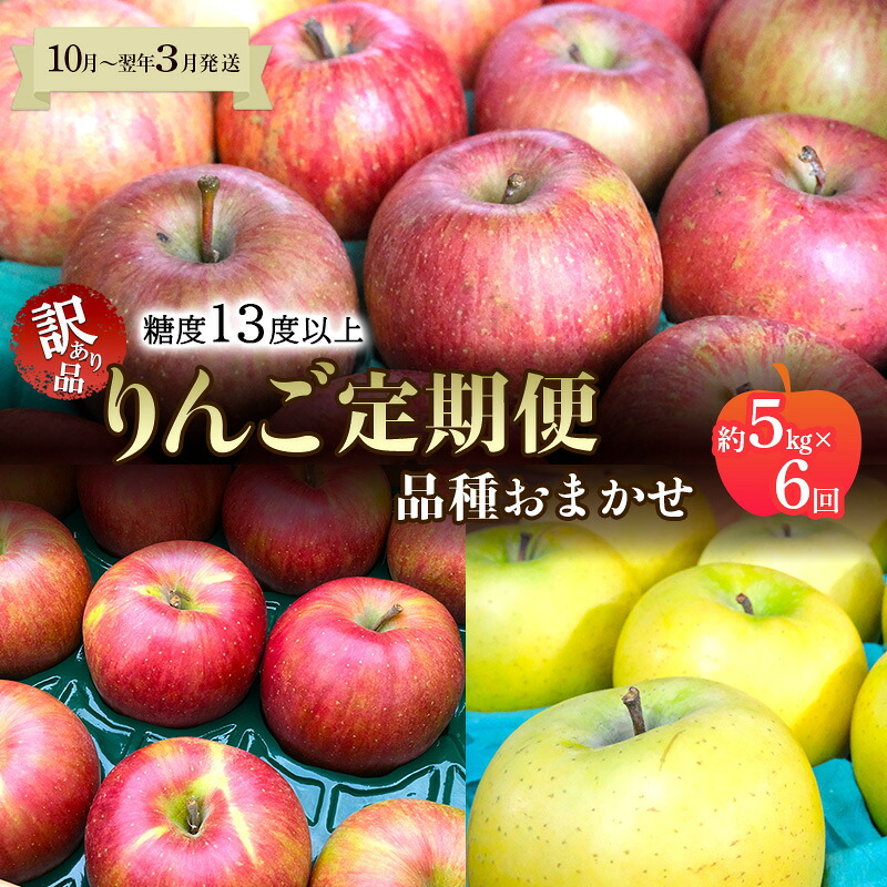 【ふるさと納税】【10月～翌年3月発送 りんご定期便】糖度13度以上 家庭用訳あり りんご 約5kg × 6回 家庭用訳ありコース【青森りんご】 リンゴ 林檎 訳あり 家庭用 果物 フルーツ 青森県 鶴田町　お届け：2026年10月～2027年3月
