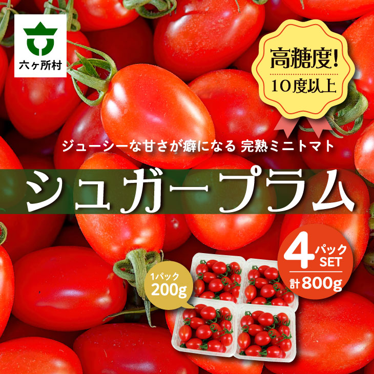 【ふるさと納税】青森県六ヶ所村産トマト シュガープラム 800g（200g×4P） 野菜 国産 ミニトマト サラダ パスタ 旬 新鮮 甘い グルメ お取り寄せ ギフト 訳あり お歳暮 返礼品 六ヶ所村 青森 送料無料 【あおもり花工房】