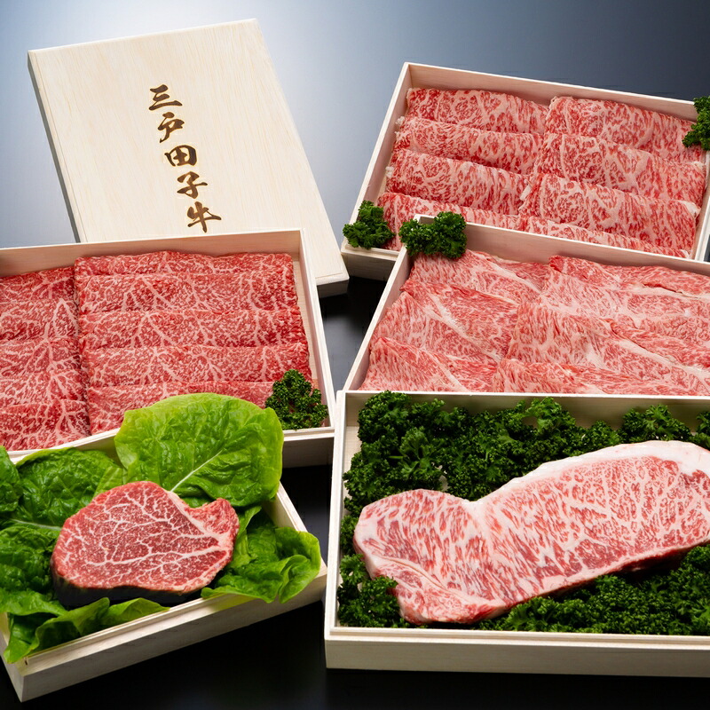 【ふるさと納税】「三戸田子牛」豪華セット 合計3kg 【リブロース400g・サーロイン200g×2・ヒレ150g×2・肩ロース500g×2・モモ450g×2】化粧箱入り 黒毛和牛A4・B4等級以上 国産牛 肉 霜降り 牛 青森県 牛肉 希少 送料無料
