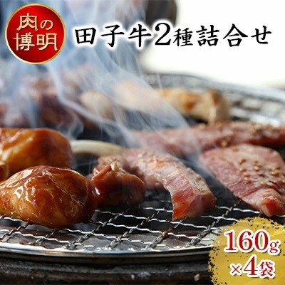 【ふるさと納税】【ヤキニクストック】田子牛2種詰合せ 160g×4袋【肉の博明】【焼肉セット】【国産】　 肉 牛肉 焼肉 バーベキュー 肉の加工品 味付け肉 味噌漬け ストック おかず 時短料理 14,400円