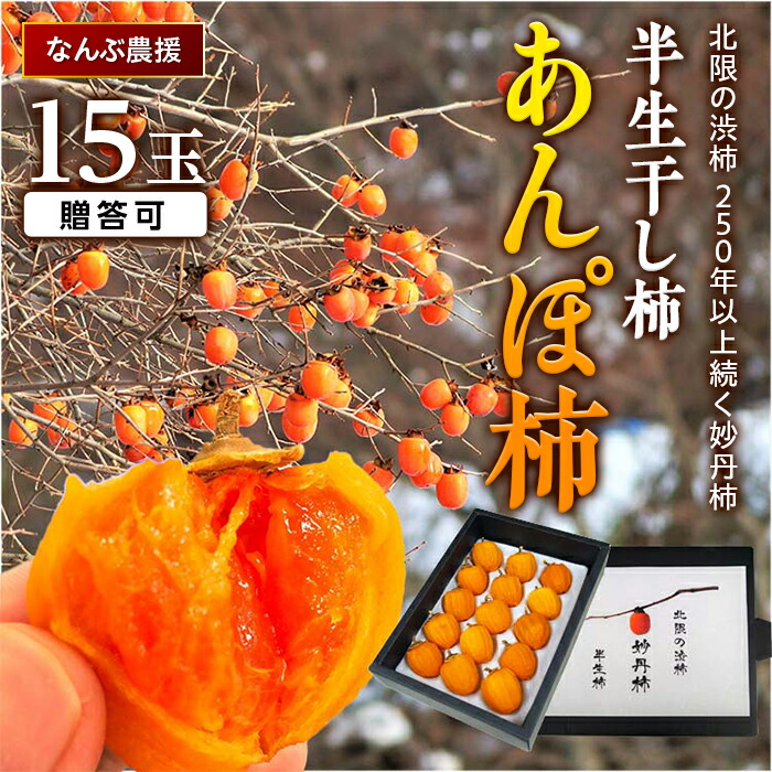 【ふるさと納税】 北限の渋柿 250年以上続く妙丹柿 半生干し柿 あんぽ柿 15玉 【なんぶ農援】 贈答可 干し柿 妙丹柿 半生 渋柿 F21U-118 11,700円