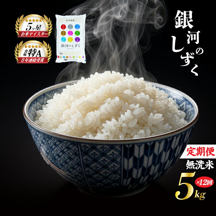 【ふるさと納税】 銀河のしずく 無洗米 5kg 米 定期便 12回 12ヶ月 連続 お届け 盛岡市産 いわて米 ブランド米 精米 白米 米 お米 こめ コメ ライス ご飯 ごはん 美味しい おすすめ贈り物 ぎんがのしずく 国産 産地直送 盛岡 佐々木米穀店|岩手県盛岡市