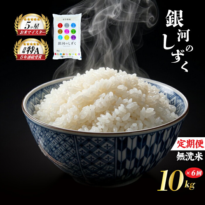 【ふるさと納税】 銀河のしずく 無洗米 10kg 5kg×2袋 米 定期便 6回 6ヶ月 連続 お届け 盛岡市産 いわて米 ブランド米 精米 白米 米 お米 こめ コメ ライス ご飯 ごはん 美味しい おすすめ贈り物 ぎんがのしずく 国産 産地直送 盛岡 佐々木米穀店|岩手県盛岡市
