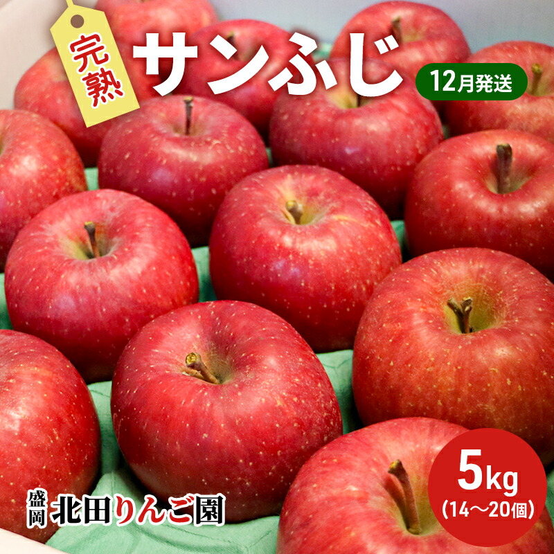 【ふるさと納税】先行予約【12月発送】盛岡 北田りんご園 完熟サンふじ 約5kg（14～20玉） 果物類 フルーツ デザート 果汁 甘い 酸味 バランス 　お届け：2025年12月1日～2025年12月30日