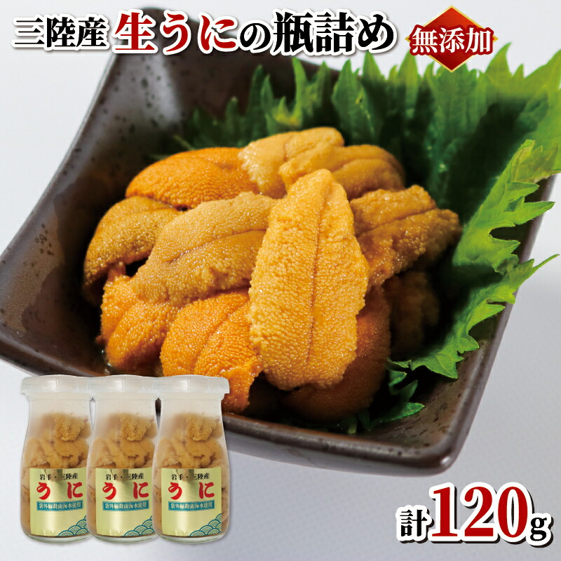【ふるさと納税】 生ウニ 牛乳瓶 無添加  冷蔵 120g (40g×3本) うに ウニ 三陸産 ミョウバン不使用 国産 岩手県産 天然 キタムラサキウニ 雲丹 大船渡市 岩手県 ウニ丼 刺身