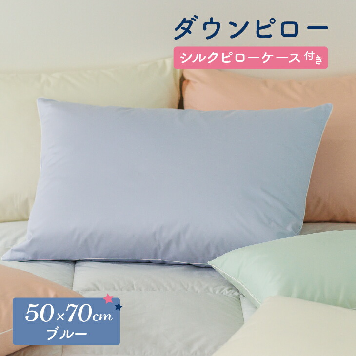 【ふるさと納税】ダウンピロー［大きいサイズ：50×70cm・ブルー］ 綿100％×ホワイトダック ダウン50% 羽毛枕【富士新幸 花巻工房】