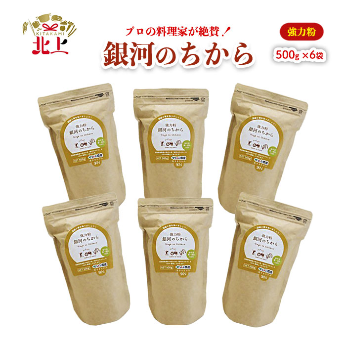 【ふるさと納税】 【人気急上昇中】強力粉 銀河のちから(500g x 6袋)  徳用 小麦 粉 パン 料理 ベーカリー しっとり もちもち 国産 岩手県 北上市  西部開発農産