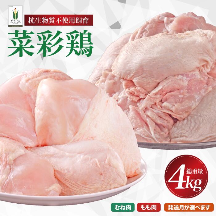 【ふるさと納税】《発送月が選べる！》岩手県産 「菜彩鶏」 もも肉、むね肉４kgセット（各1kg×2袋 計4kg）国産 鶏肉 ブランド 鶏 もも むね カットなし 選べる 発送月 冷凍 大容量 業務用 チキン 1.0kg入 計 4.0kg 若鶏 送料無料