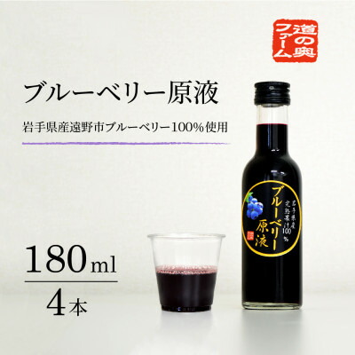 【ふるさと納税】【栽培期間中農薬不使用】遠野のブルーベリーから絞った原液 180ml&times;4本セット 道の奥ファーム【1476687】｜岩手県遠野市