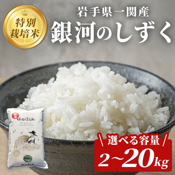 【ふるさと納税】＜令和7年産＞ 岩手県産 銀河のしずく 特別栽培米 2kg 5kg 10kg 20kg 選べる容量 お米 いわて コメ 精米 ブランド米 米 ご飯 白飯 ごはん お弁当 おにぎり 袋 東北 国産 岩手県 一関市 田舎モノ