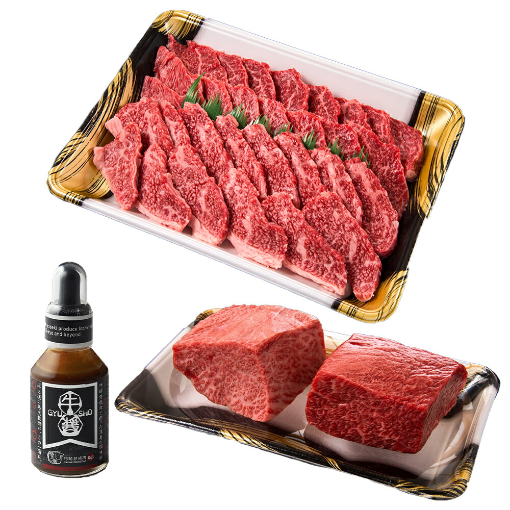 【ふるさと納税】《格之進》門崎 熟成肉 塊焼き & 焼肉 セット（赤身&霜降り）740g ＋ 牛醤1本 プレミアム 送料無料 無添加 高級 国産 牛肉 肉 岩手 一関 贈り物 ギフト お取り寄せ 冷凍 人気 バーベキュー BBQ 塊焼き｜岩手県一関市
