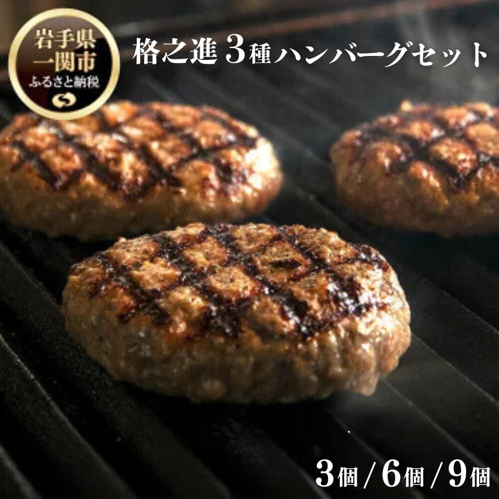 【ふるさと納税】格之進 3種の格之進ハンバーグ 各1～3個 合計3～9個 金格ハンバーグ 120g 白格ハンバーグ 120g 黒格ハンバーグ 120g ハンバーグ ふるさと納税 冷凍 牛肉 豚肉 ギフト プレゼント 小分け 個包装 人気 高級 送料無料 岩手県 一関市