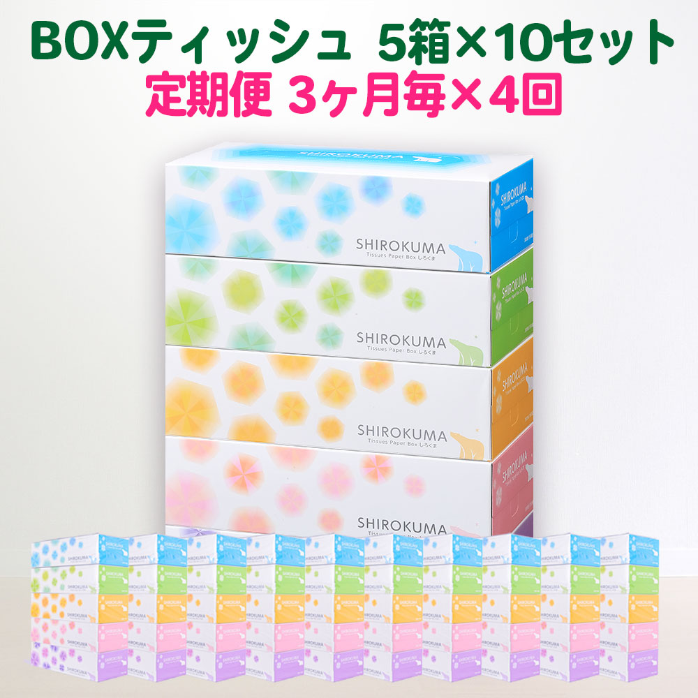 ティッシュ 50箱 しろくま ボックス ティッシュペーパー (5箱×10セット) 一関 日用品 備蓄 消耗品 雑貨