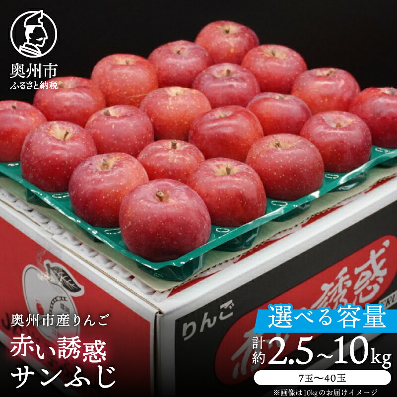 【ふるさと納税】 奥州市産りんご 赤い誘惑「サンふじ」 約2.5kg～10kg (7～40玉) 選べる容量 厳選 林檎 りんご サンフジ フルーツ 果物 期間限定 数量限定 自宅用 家庭用 贈答 ギフト [AQ077]｜岩手県奥州市