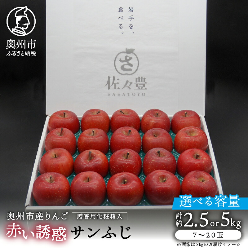 【ふるさと納税】 奥州市産りんご 赤い誘惑「サンふじ」 化粧箱 選べる容量 約2.5kg 約5kg 贈答用 秀品 1箱 林檎 りんご サンフジ フルーツ 果物 期間限定 数量限定 贈答 ギフト お歳暮 [AQ085]｜岩手県奥州市