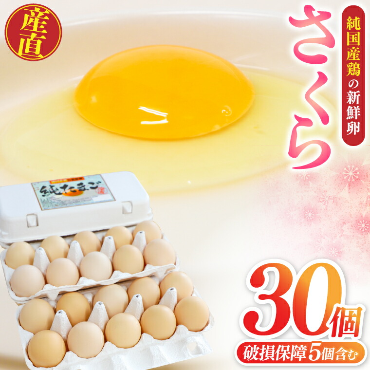 【ふるさと納税】 たまご 卵 玉子 鶏卵 純国産鶏【さくら】純たまご 30個入り 破損保証5個含む 採れたて 新鮮 卵 農地直送 (AJ027)