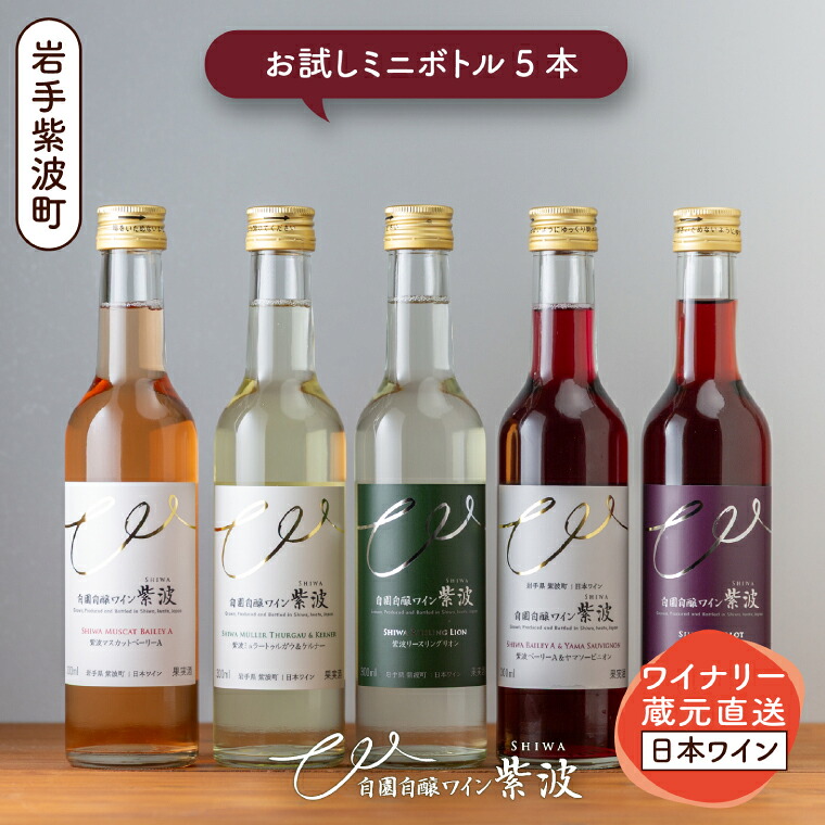 【ふるさと納税】自園自醸ワイン紫波 ミニボトル飲み比べ５本セット ワイン 甘口 辛口 赤 白 ロゼ ブドウ ミニボトル 国産ワイン 自園自醸ワイン 日本ワイン (AL104)