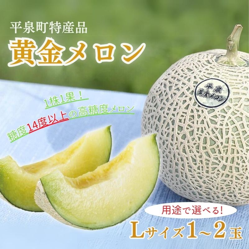 【ふるさと納税】 ＼選べる容量／ 平泉黄金メロン Lサイズ 1～2玉 / 黄金メロン メロン 青肉 高糖度 甘い 糖度14度以上 マスクメロン 国産 果物 くだもの フルーツ 旬 ギフト プレゼント お祝い 贈り物 ご褒美 産地直送 先行予約 期間限定 【令和8年度分予約受付】