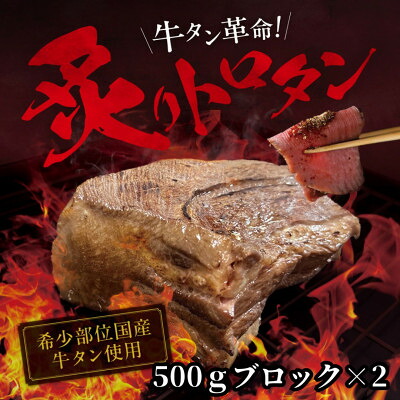 【ふるさと納税】【牛タン革命!】炙りトロタン　希少・国産牛タン使用500g前後×2個　ブロック　約6～7人前【配送不可地域：離島】【1607874】