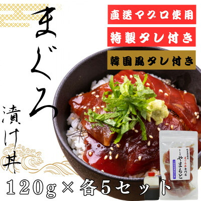 【ふるさと納税】【直送マグロ使用】まぐろパック　特製漬けタレと特製韓国風タレ付き　120g×各5パック【配送不可地域：離島】【1609743】
