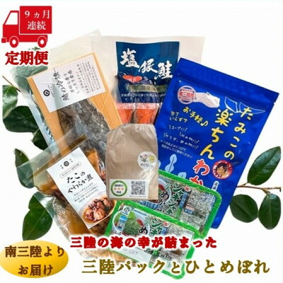 【ふるさと納税】【毎月定期便】三陸の海の恵みをご自宅で手軽に!三陸パック&ひとめぼれ米2合セット全9回【配送不可地域：離島】【4051796】