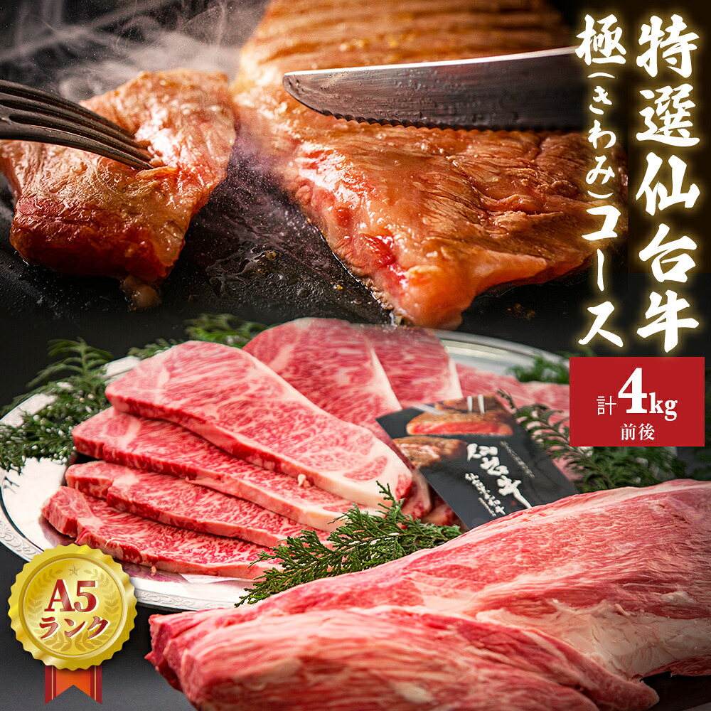 【ふるさと納税】特選 仙台牛 “極” 合計4kg前後 フィレ シャトーブリアン 約3kg サーロインステーキ 200g×6枚 セット フィレ肉ブロック 霜降りA5 B5 和牛 黒毛和牛 牛肉 ステーキ 肉 国産牛 食べ比べ 焼肉 BBQ 宮城 石巻 宮城県 石巻市|宮城県石巻市