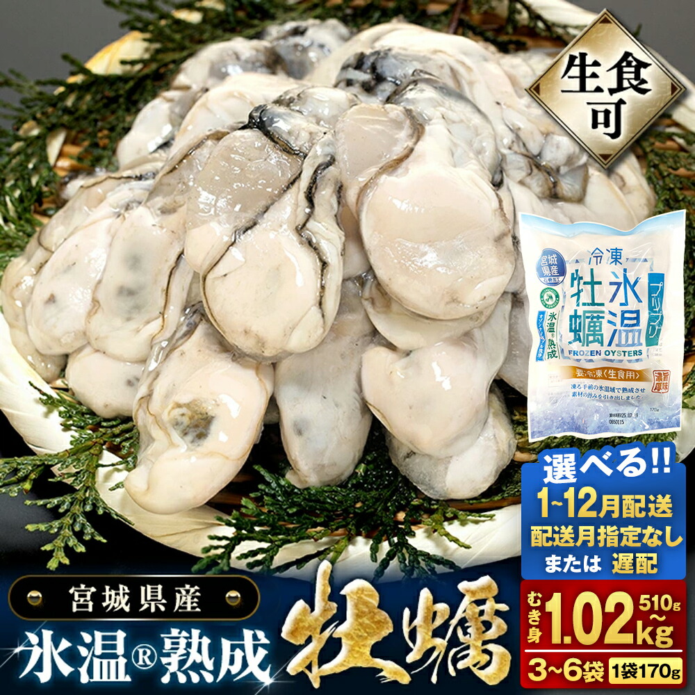 【楽天市場】【ふるさと納税】内容量 ・ 配送月 が 選べる 宮城県産 かき むき身 氷温熟成 牡蠣 生食用(冷凍)3袋 6袋(1袋 170g)生食 むき カキ 冷凍牡蠣 牡蠣むき身 殻なし 510g 1.02kg 小分け 冷凍 バラバラ冷凍 宮城県 石巻市 宮城 石巻 まるたか水産:宮城県石巻市