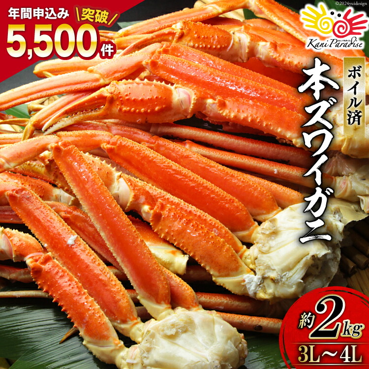 【ふるさと納税】 ボイル済み 本ずわいがに 脚 3L～4L 総重量 2kg [カネダイ 宮城県 気仙沼市 20564764] カニ 蟹 ズワイガニ ずわい蟹 ズワイ蟹 ずわい ズワイ 海鮮 魚介類 カニ脚 蟹脚 足 ボイル ご褒美