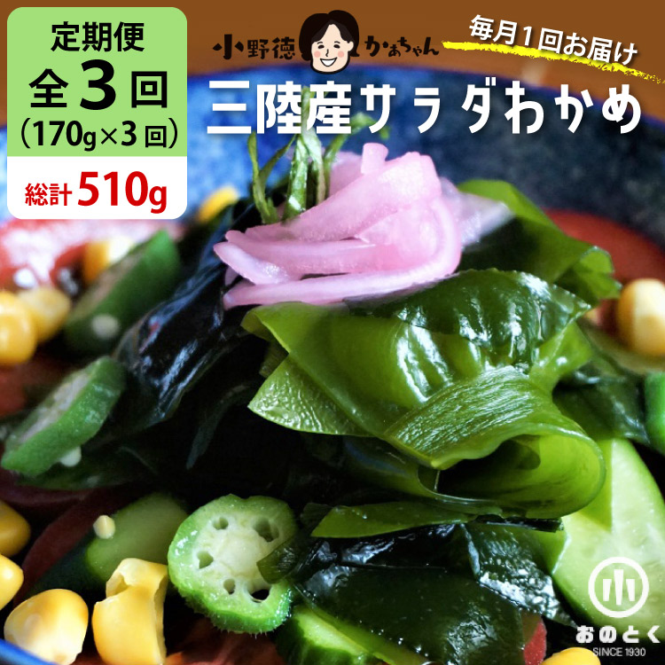 【ふるさと納税】 【2つの食感】3回 定期便 三陸産 サラダわかめ 170g ×3回 総計 510g [小野徳 宮城県 気仙沼市 20565588] 海藻 ワカメ わかめ 若布 塩蔵わかめ 塩蔵 コリコリ シャキシャキ 冷蔵