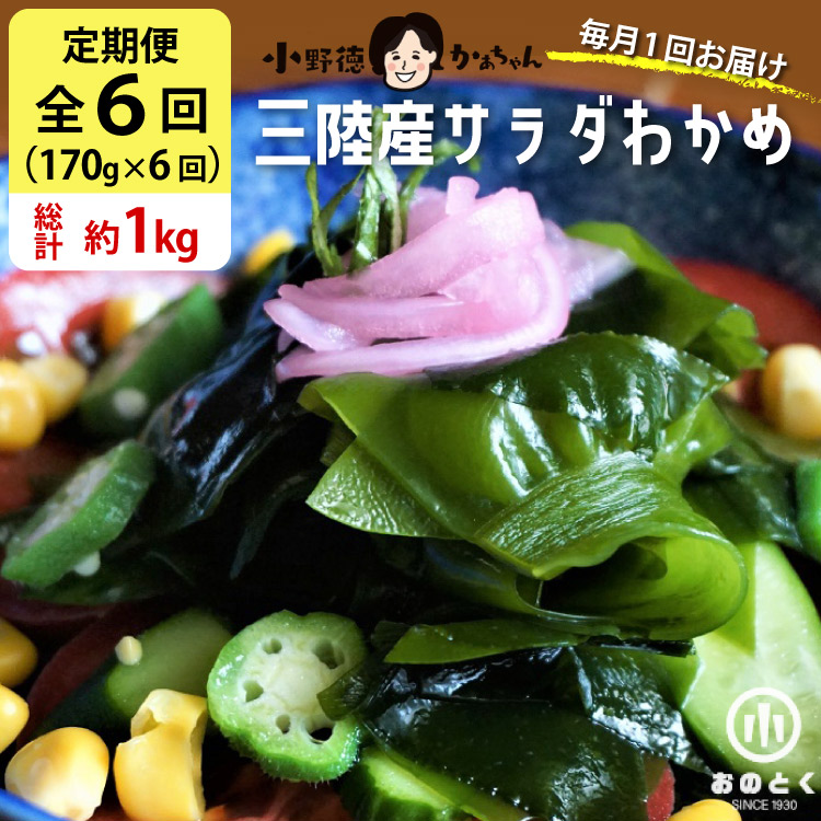 【ふるさと納税】 【2つの食感】6回 定期便 三陸産 サラダわかめ 170g ×6回 総計 約1kg [小野徳 宮城県 気仙沼市 20565589] 海藻 ワカメ わかめ 若布 塩蔵わかめ 塩蔵 コリコリ シャキシャキ 冷蔵