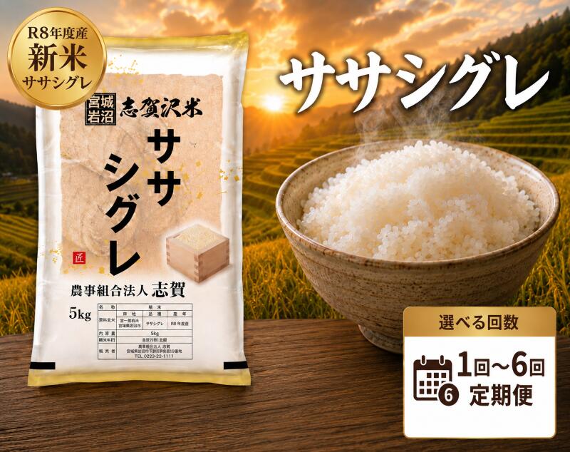 【ふるさと納税】 [令和8年産] 新米 ササシグレ [選べる回数] おこめ 白米 精米 コメ ライス ごはん 希少 幻の米 幻 まぼろし プレミアム キレ 高級 あっさり さっぱり 和食 飽きない 香り 大粒 食味 冷めてもおいしい 一度は食べてみたい 米の貴婦人 志賀沢米 岩沼産米｜宮城県岩沼市 49,800円