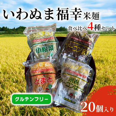 【ふるさと納税】グルテンフリー いわぬま福幸 米麺 4種20個入 セット 国産 米粉麺 食べ比べ 麺 玄米麺 小松菜 ヤーコン とまと パスタ やきそば つけ麺 グラタン 小麦アレルギー 蕎麦アレルギー アレルギー ライスヌードル 宮城 宮城県 岩沼市