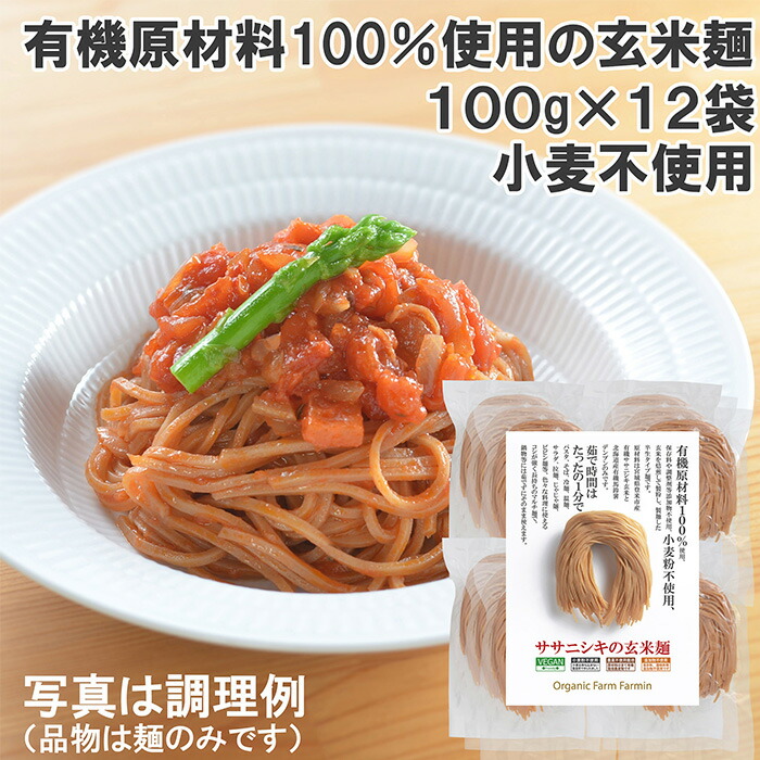 【ふるさと納税】ササニシキの玄米麺 (細麺) 100g×12個 有機原材料100%使用 グルテンフリー パスタ ラーメン ヴィーガン 小麦粉不使用【有機農園ファーミン株式会社】tm123