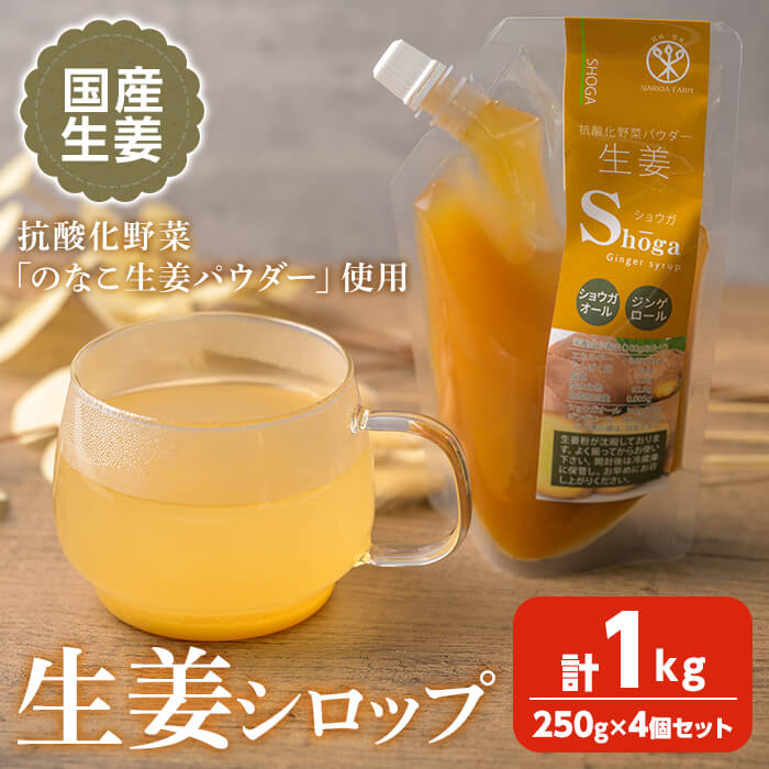 【ふるさと納税】抗酸化野菜 生姜シロップ 計1kg (250g&times;4個) ジンシャーシロップ ジンジャー ジンジャーエール しょうがシロップ しょうが 生姜 国産生姜 炭酸割り 【株式会社NARIDAヘルスサポート】tm339｜宮城県登米市
