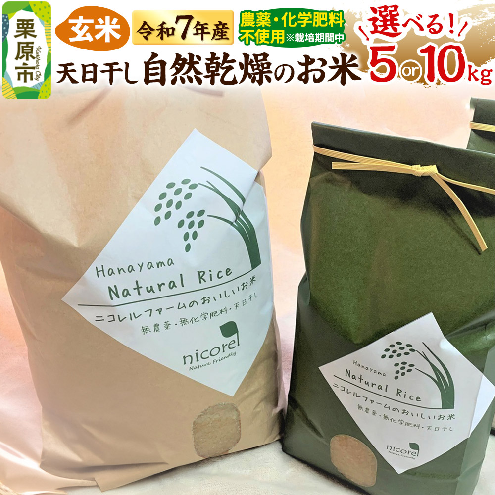 【ふるさと納税】【玄米】令和7年産 (栽培期間中)農薬化学肥料不使用・天日干し自然乾燥のお米 【選べる容量 5・10kg】|宮城県栗原市