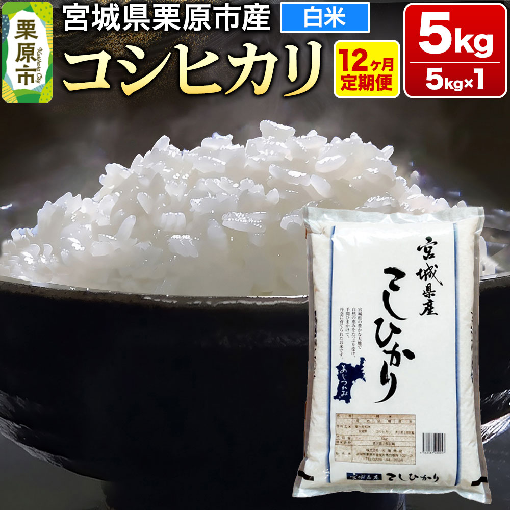 【ふるさと納税】《定期便12ヶ月》【令和7年産・白米】宮城県栗原産 コシヒカリ 毎月5kg (5kg&times;1袋)&times;12ヶ月 [米 こめ コシヒカリ 美味 おいしい 宮城 栗原 大場商店]｜宮城県栗原市