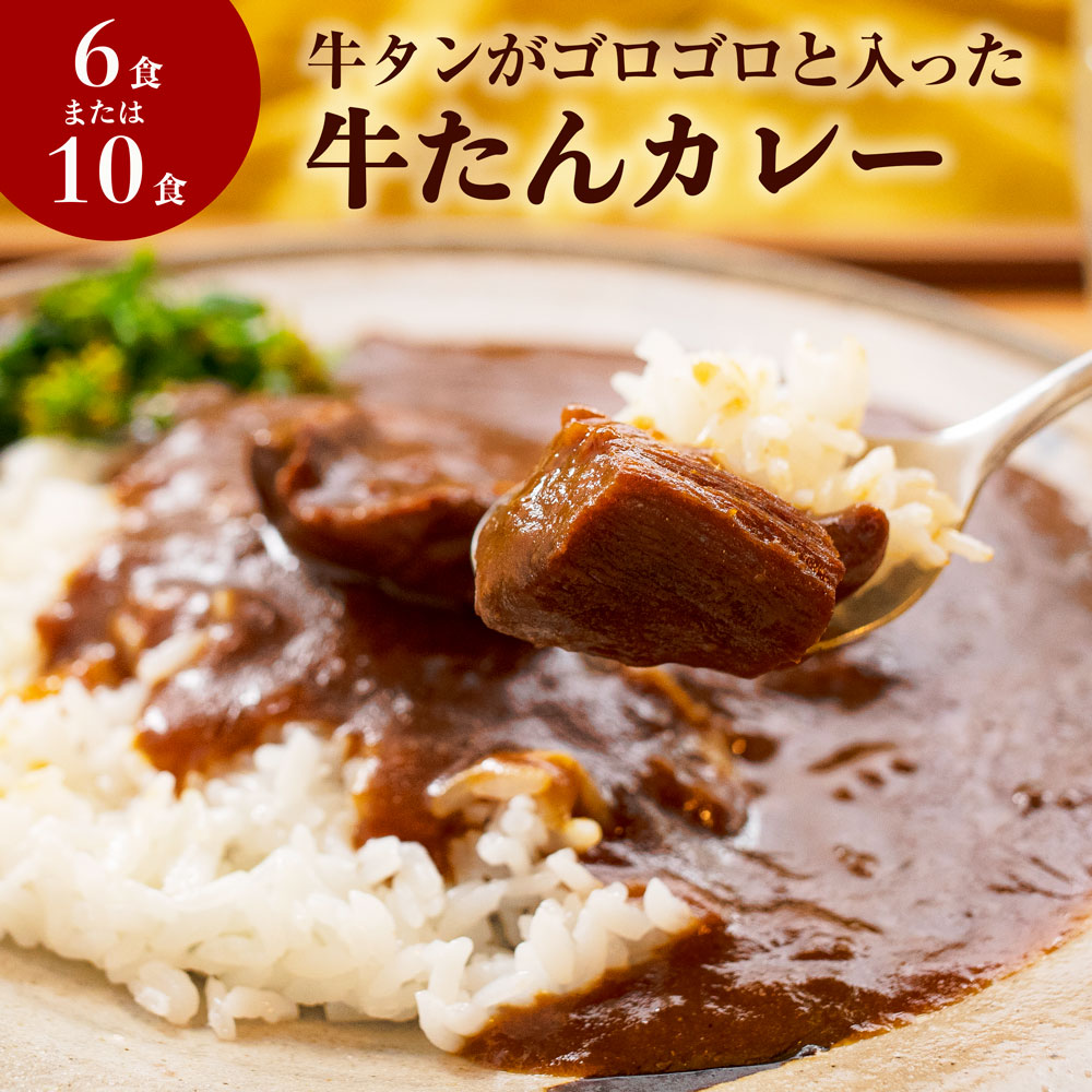 大きめ牛タンがゴロゴロ入った 牛たんカレー 6食または10食 レトルトカレー 常温保存 日本全国 送料無料