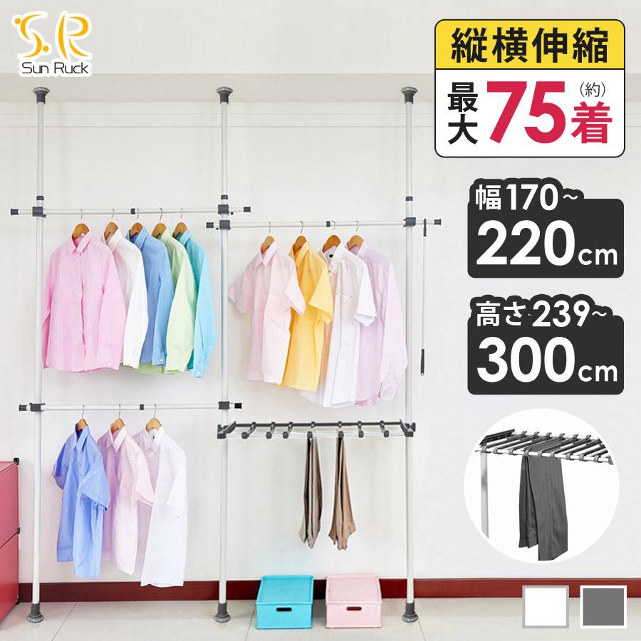 【ふるさと納税】突っ張り棒 ハンガーラック 2段 幅170-220cm 伸縮 耐荷重100kg 高さ調節 天井突っ張り式 つっぱり棒 ロング ポールハンガー 強力 服 衣類 収納 部屋干し 室内物干し 物干し竿 洗濯物 一人暮らし 新生活 白 ホワイト SunRuck SR-TH03SL 23,430円