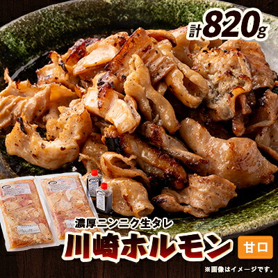 【ふるさと納税】川崎ホルモン 計820g(2～3人前410g&times;2袋)(濃厚ニンニク生タレ『甘口』付き)【配送不可地域：離島】【1737181】｜宮城県川崎町