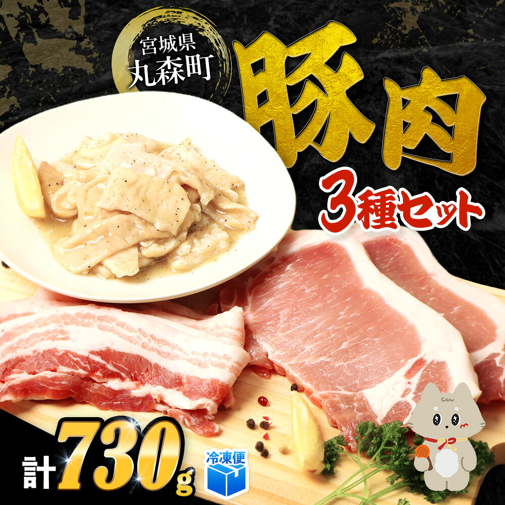 【ふるさと納税】【古今東北】 丸森町大槻ファーム 豚肉3種セット(計730g） | 古今東北 豚肉 3種類 セット 詰合せ SPF豚 しもふりレッド めぐみ野豚 ポーク 三元豚 焼肉 しこうまテッポウ塩ホルモン 豚ロース 豚バラ お取り寄せ 宮城県 丸森町 丸森【30103】｜宮城県丸森町