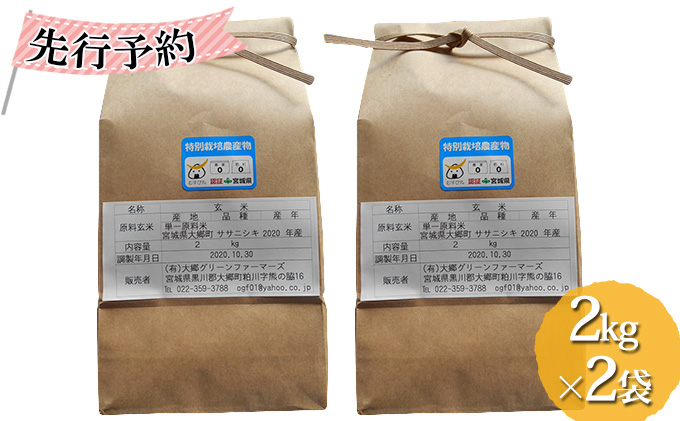 秀逸 令和4年産 特別栽培米 無農薬ササニシキ玄米 2kg×2袋 お届け fucoa.cl