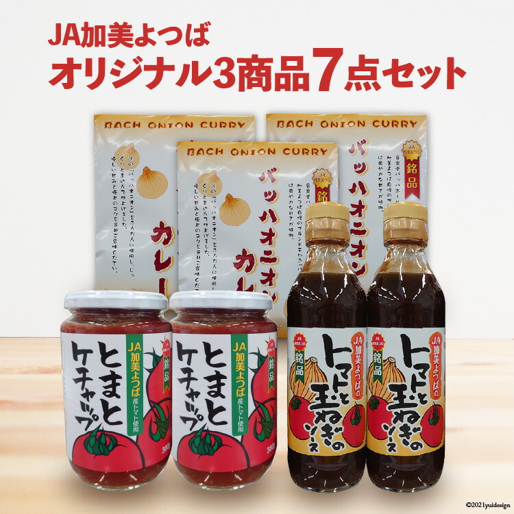【ふるさと納税】JA加美よつば オリジナル3商品 7点セット [JA加美よつば（営農企画課） 宮城県 加美町 yo00009 ] とまとケチャップ トマトと玉ねぎのソース バッハオニオンカレー 調味料 カレー