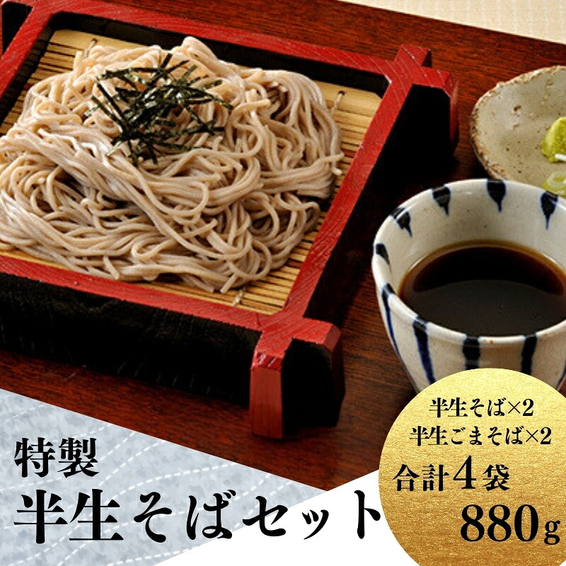 【ふるさと納税】特製 半生そばのセット プレーン 220g×2 ＆ ごま入り 220g×2 / 蕎麦 そば 生そば 麺 麺類 セット 食べ比べ 送料無料