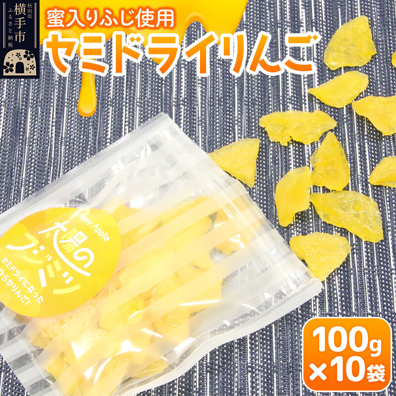 【ふるさと納税】セミドライりんご「太陽のフジミツ」100g&times;10袋 [ドライフルーツ 国産 リンゴ パック セット パーティ おつまみ パン ケーキ ベーグル ドライアップル 半生タイプ ヨーグルト 紅茶 シリアル トッピング 腸活]｜秋田県横手市