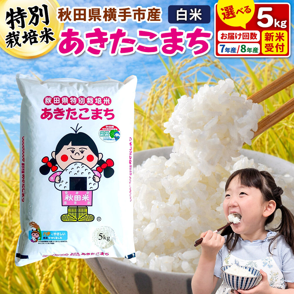 【ふるさと納税】米 あきたこまち 精米 白米【選べる R7年産／R8年産 新米受付&times;お届け回数】特別栽培米 あきたこまち 5kg 定期便 秋田県 横手市 [新米 先行予約 選べる 令和8年 令和7年 米 お米 こめ 秋田県産 あきたこまち 秋田こまち]｜秋田県横手市